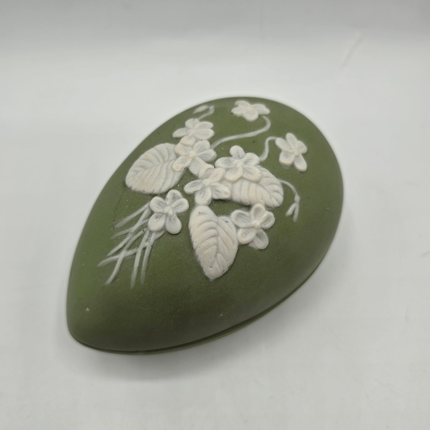 1975 Bell Ceramics Egg Trinket Box - Hand Painted Mold in Wedgewood Jasperware Style