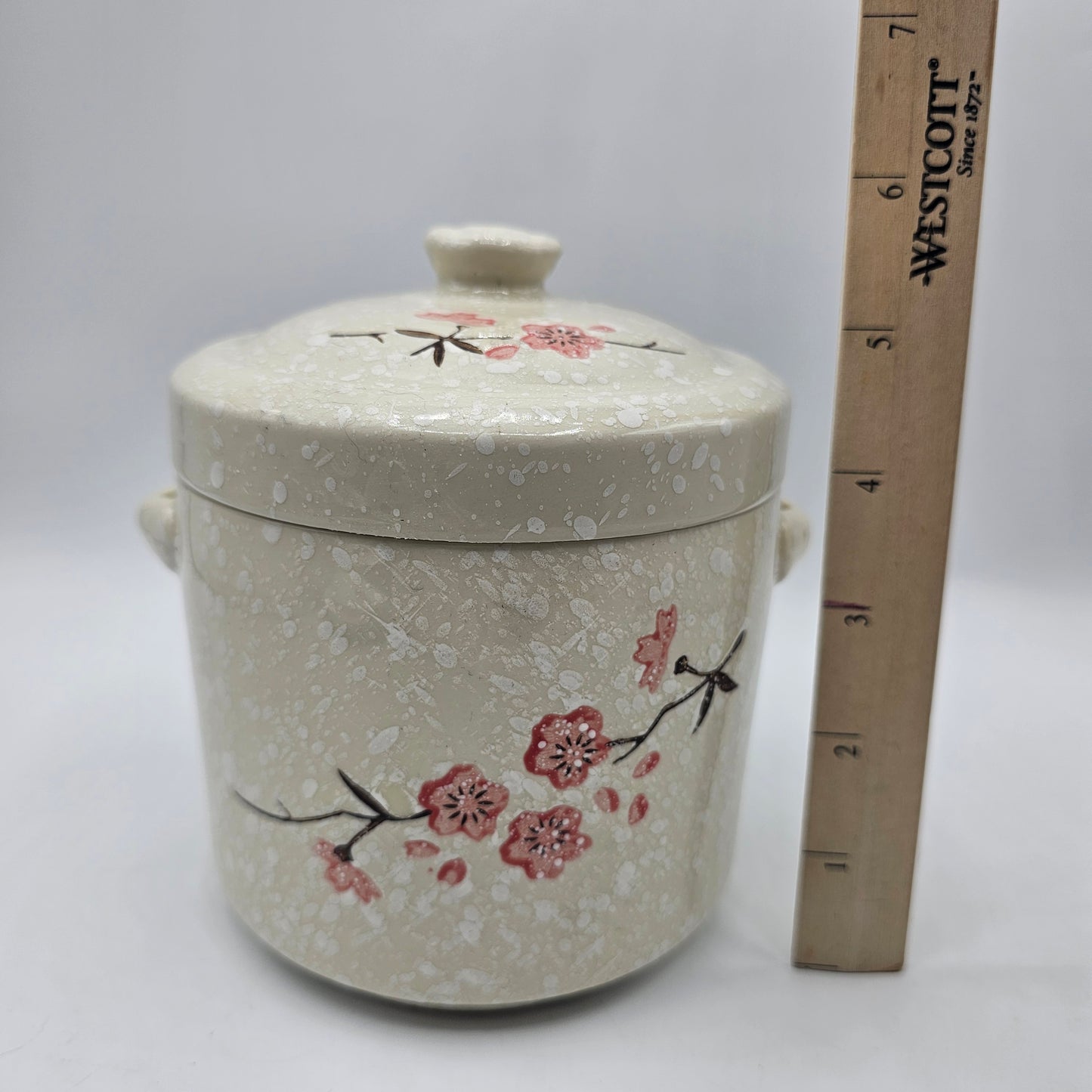 Japanese Cherry Blossom Double Lidded Steamer or Butter Crock