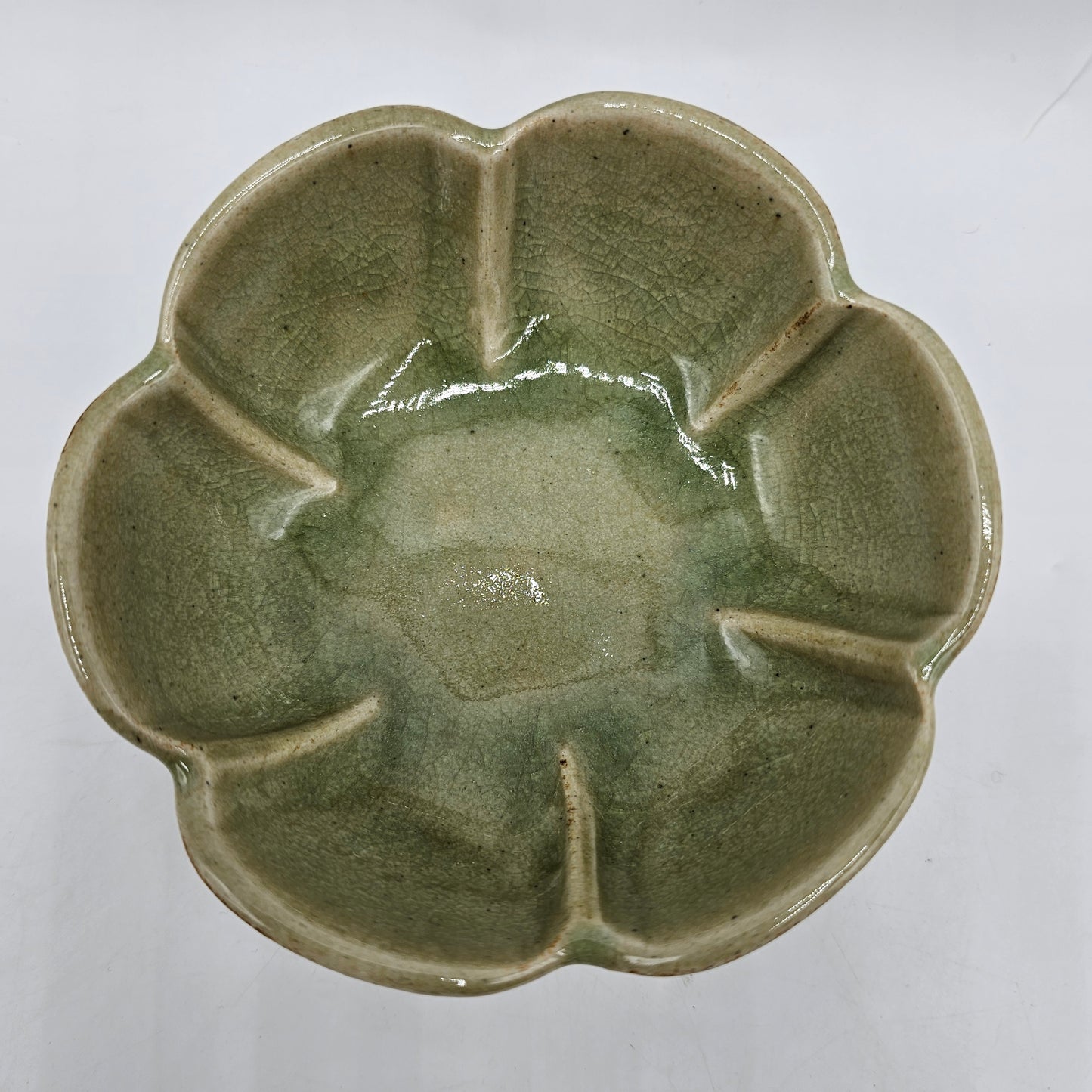 Thai Celadon Green Flower Bowl with Natural Crazing