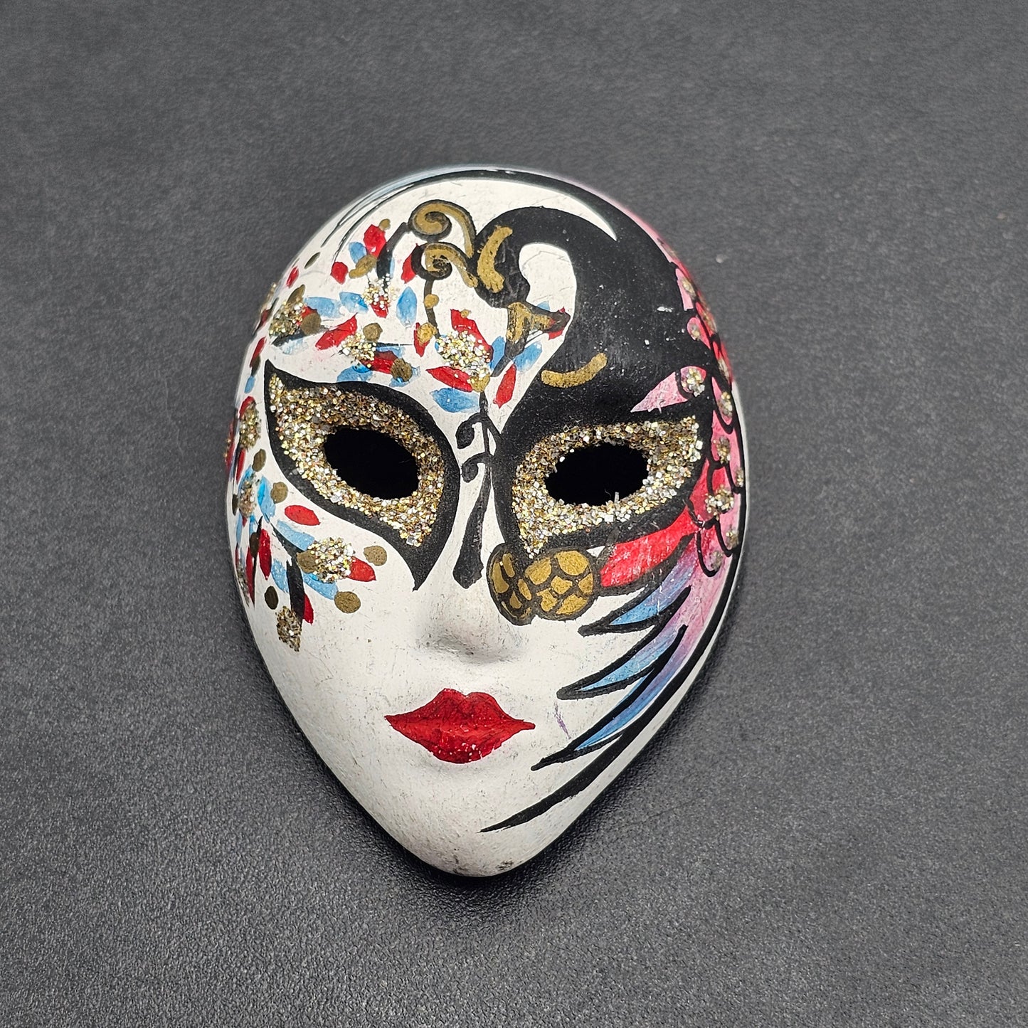 Hand Painted Ceramic Mask Brooch Pin with Original Tag - Made in Venice, Italy