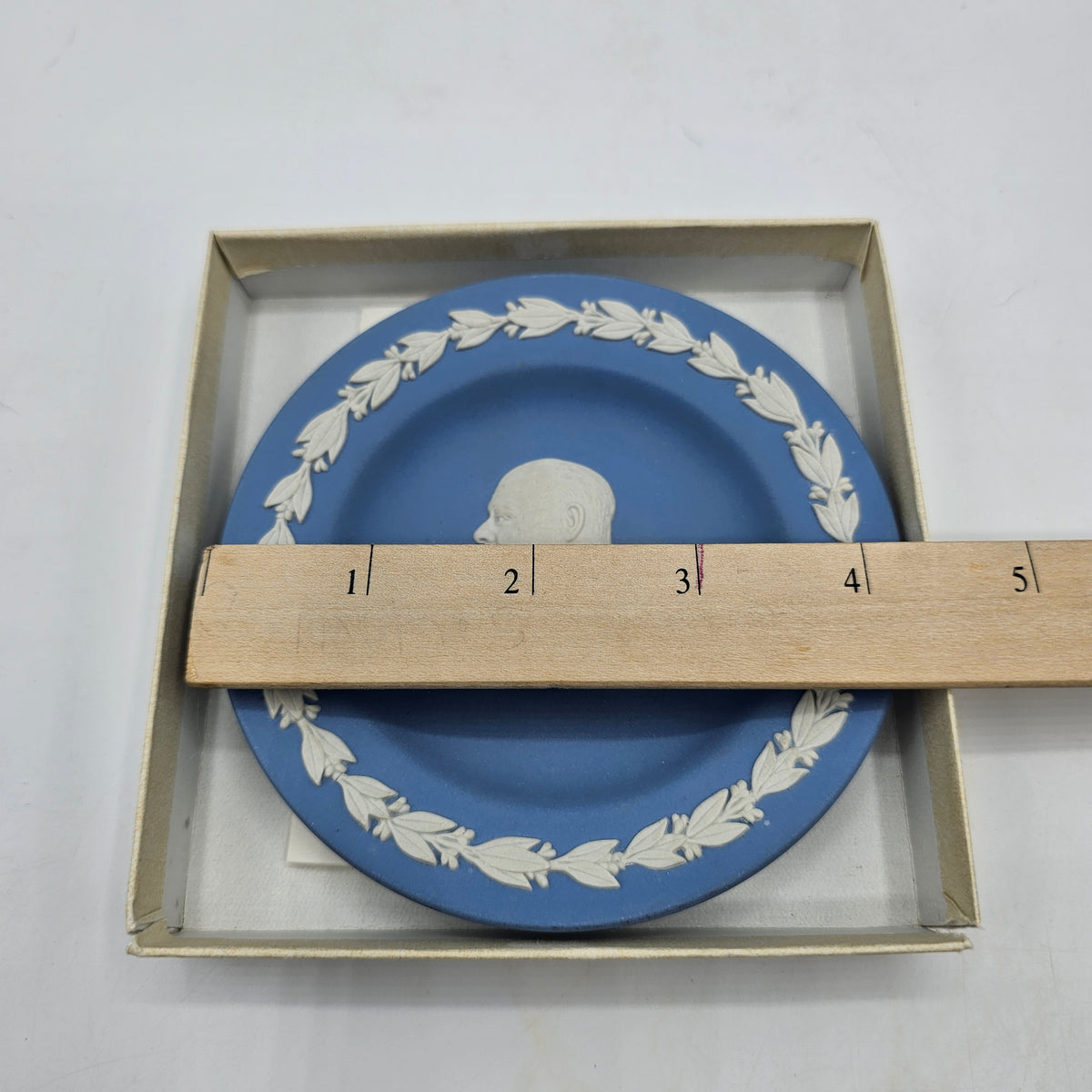 Wedgwood Blue Jasperware Trinket or Pin Tray in Original Box - Sir Winston Churchill