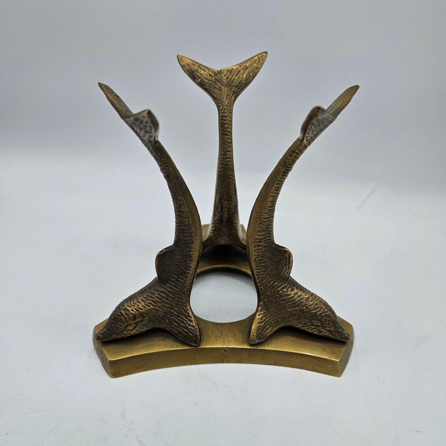 Vintage Glass Crystal Ball Orb on Solid Brass Dolphins Stand - Made in San Francisco, USA