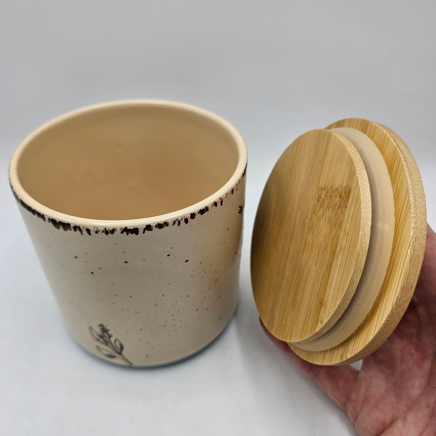 Spring Bird Ceramic Canister with Bamboo Lid by Spectrum Designz