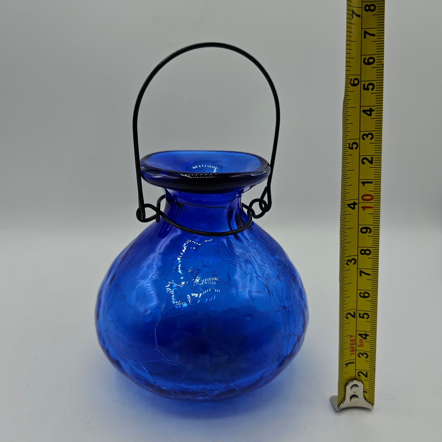Cobalt Blue Crackle Glass Plant or Candle Holder