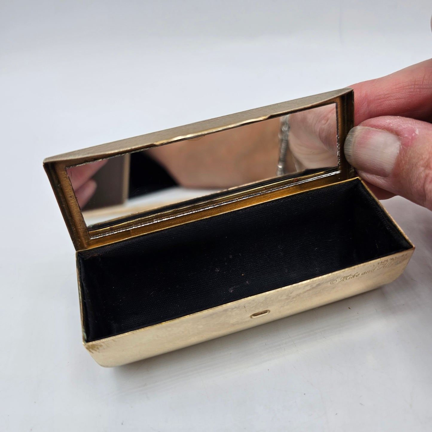 Brass Lipstick Holder with Enameled Flowers