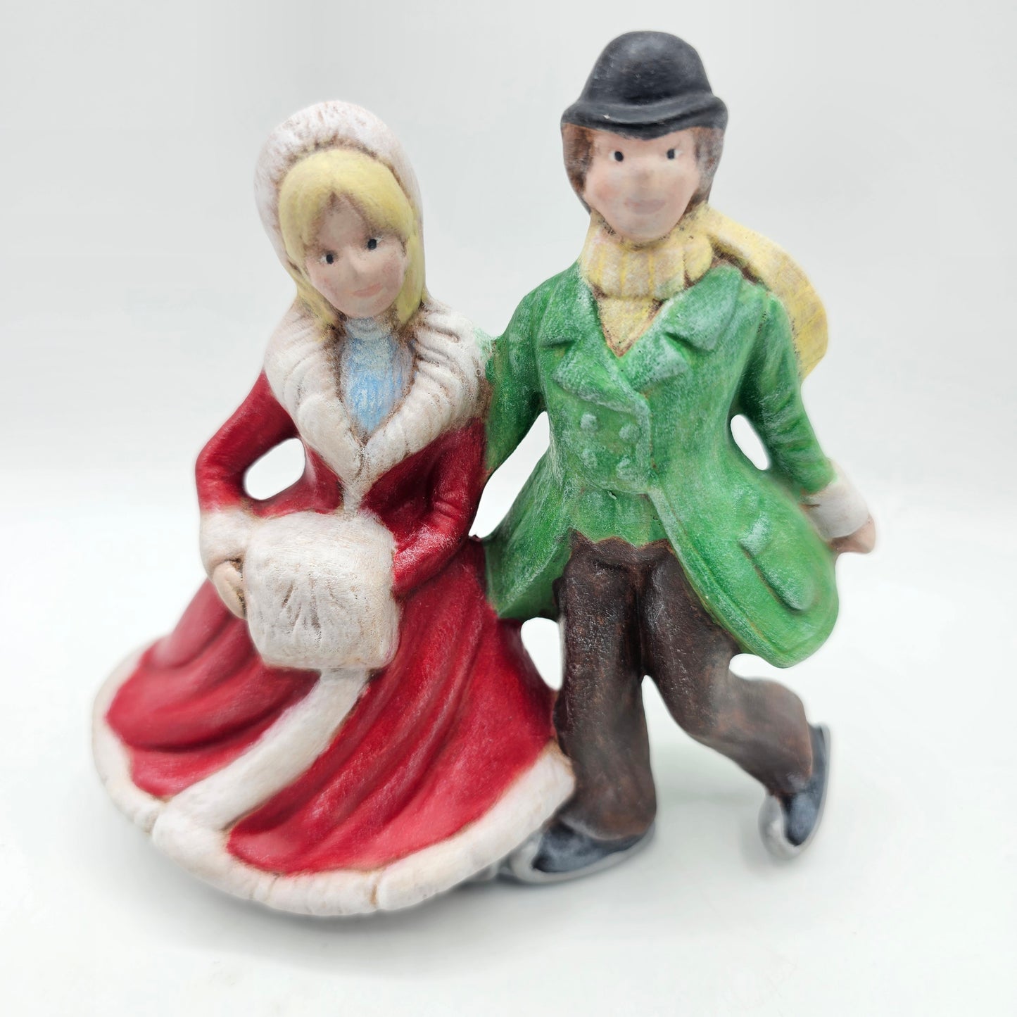 Christmas Couple Ice Skating - Hand Painted Ceramic Mold Figurine
