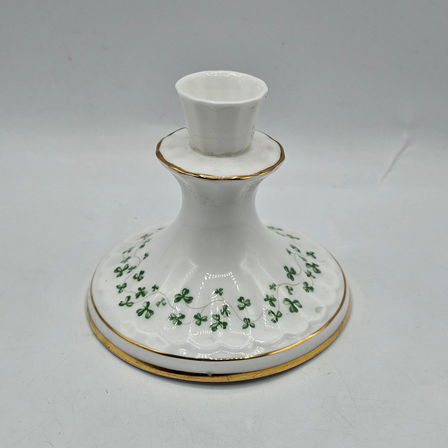 Royal Tara Bone China Candlestick with Green Shamrock Design - Made in Ireland