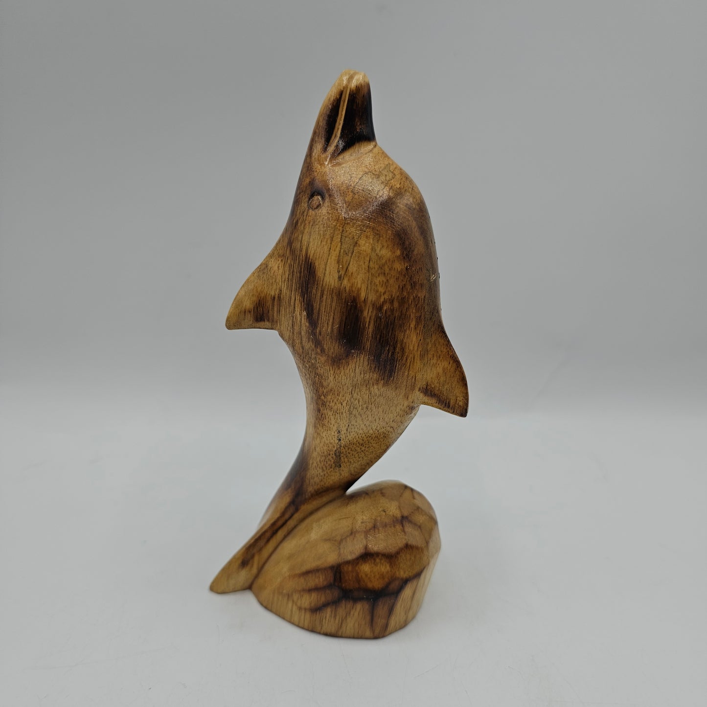 Carved Wood Dolphin Figurine Textured with Pyrography