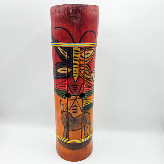 Decorative Painted Bamboo Wooden Tongue Drum with Butterfly and Deer - Belize