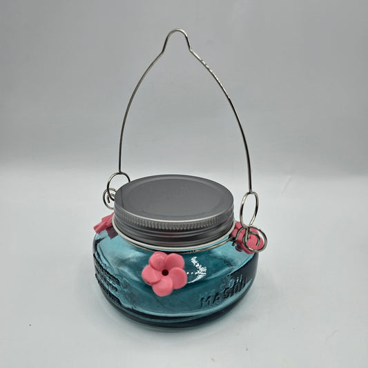 Mini Blue Glass Mason Jar Hummingbird Feeder