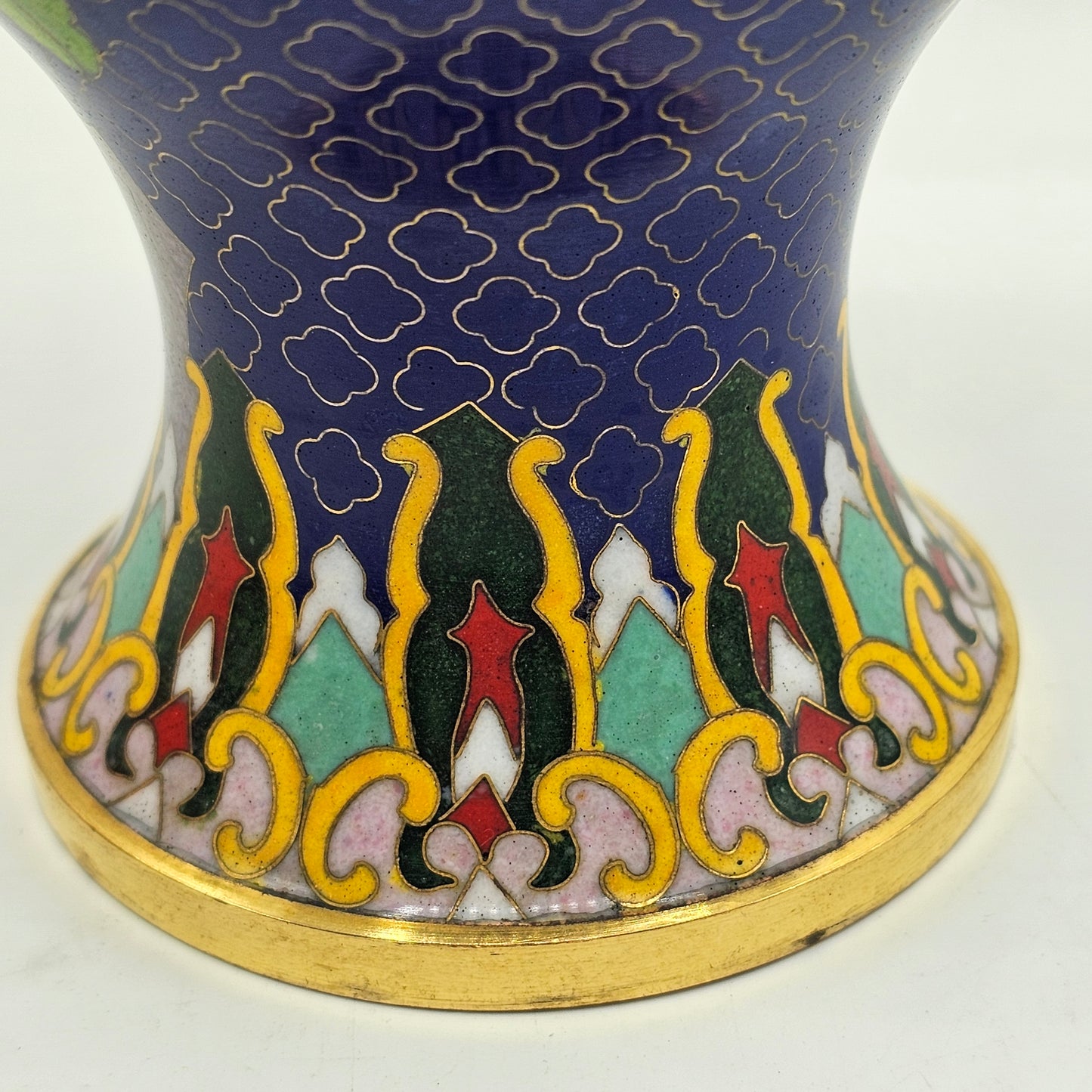 Cloisonne Enamel on Brass Vase with Blue Base