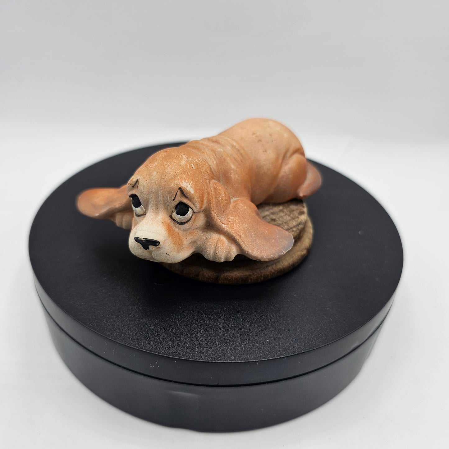 Vintage Capodimante Basset Hound Puppy on Wooden Base - Hand Painted, Made in Italy