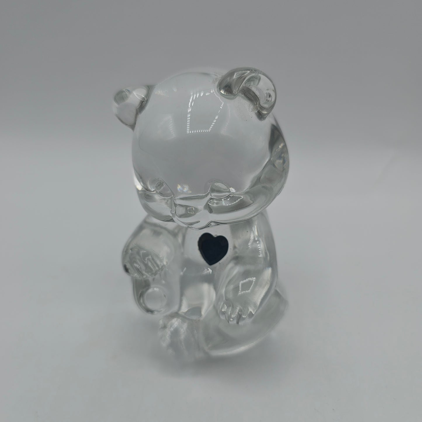 Fenton Clear Crystal Birthday Bear with Blue Birthstone Heart