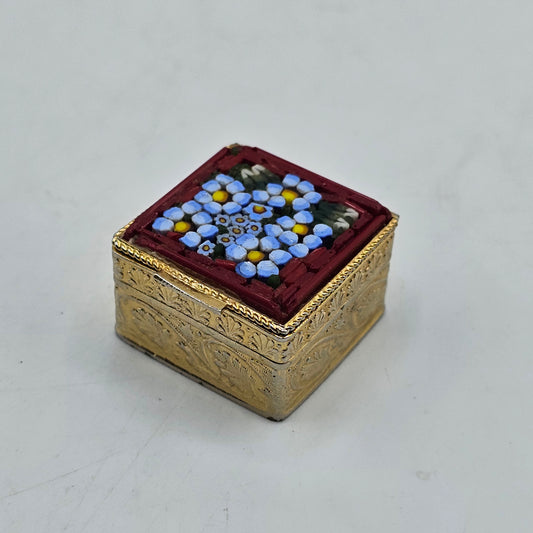 Mini Micro Mosaic Inlaid Gold Tone Square Trinket Box - Made in Italy