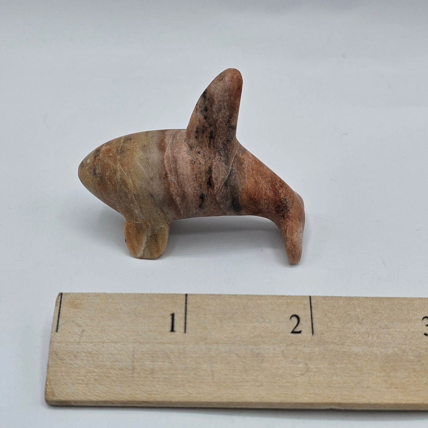 Red Sky Studios Polished Pink Banded Stone Killer Whale Native American Fetish Figurine - Signed, 2005