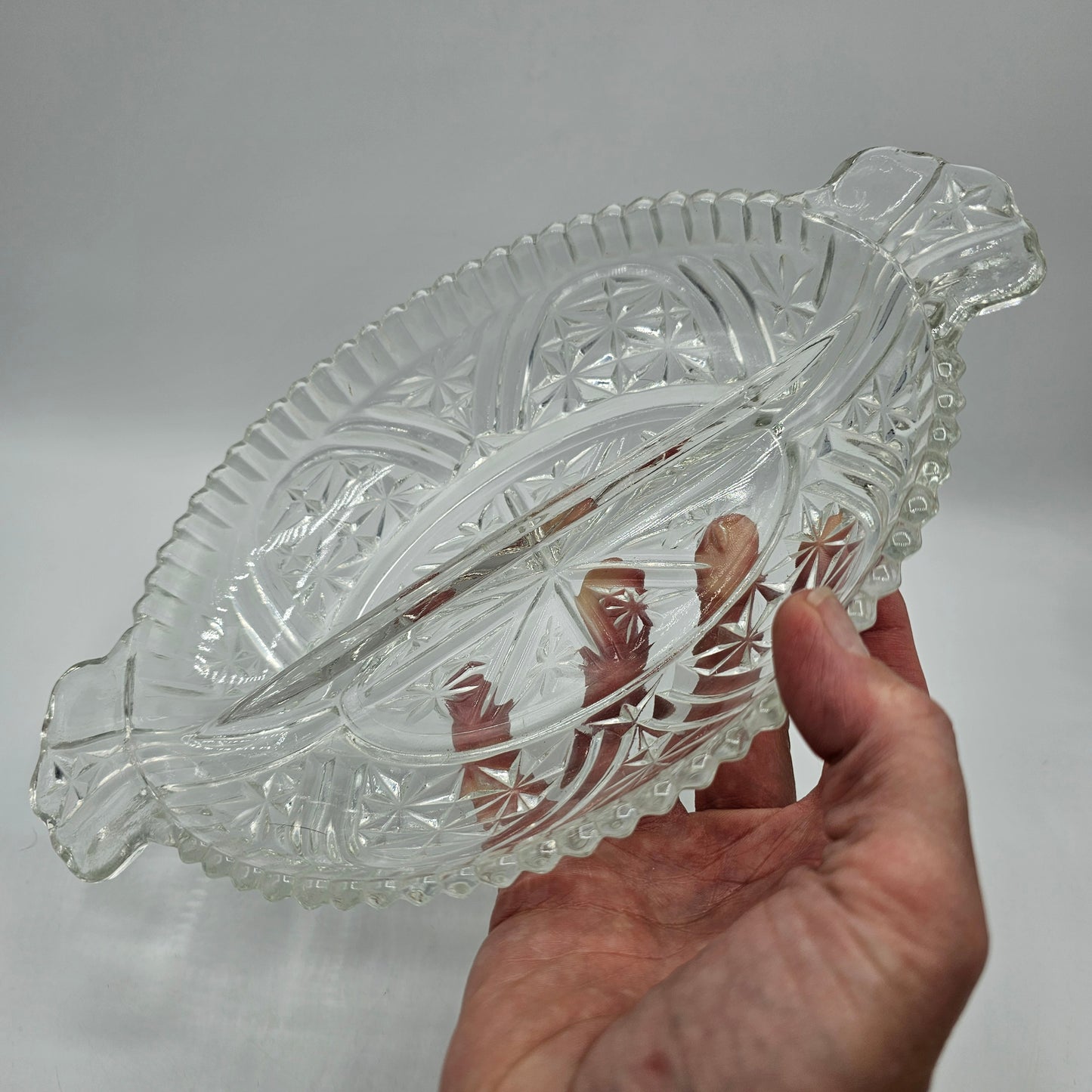 Vintage Anchor Hocking "Stars and Bars" Divided Relish Dish 1924 - 1965
