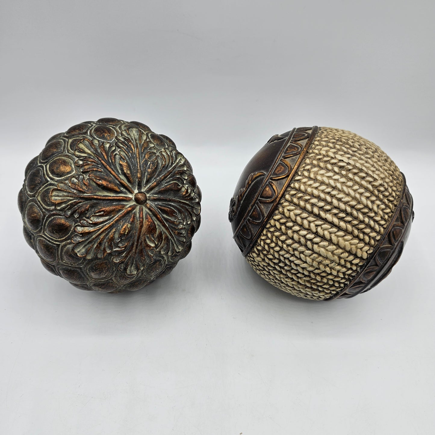 2 Intricately Patterned Decorative Brass Balls / 4" Orbs