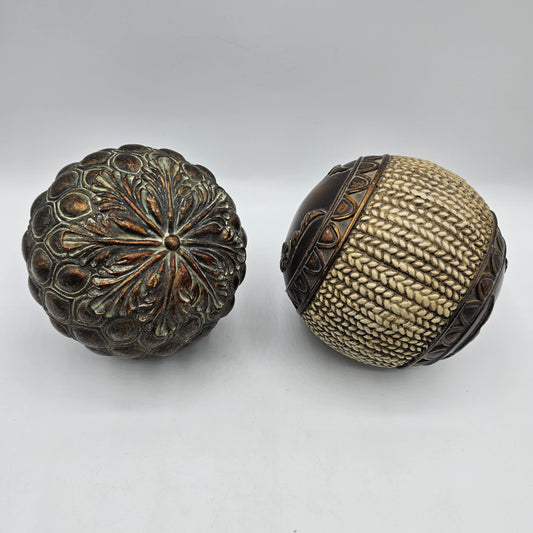 2 Intricately Patterned Decorative Brass Balls / 4" Orbs