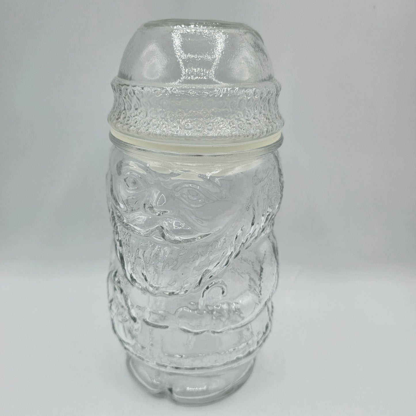 Libbey Clear Glass Lidded Santa Claus Canister Jar