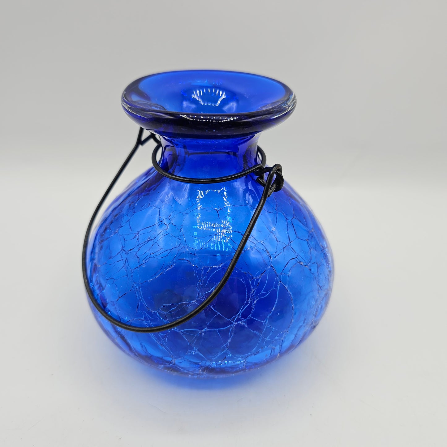 Cobalt Blue Crackle Glass Plant or Candle Holder