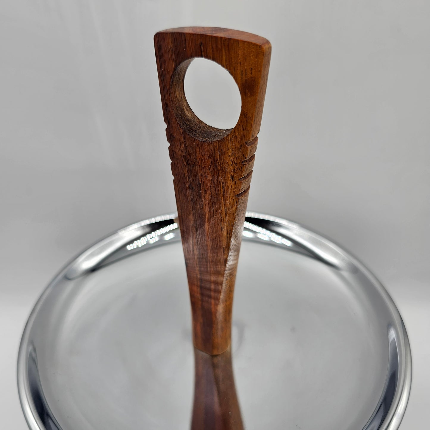 1960's Kromex Chrome 2-Tiered Tidbit Tray or Bathroom Stand with Teak Wood Handle