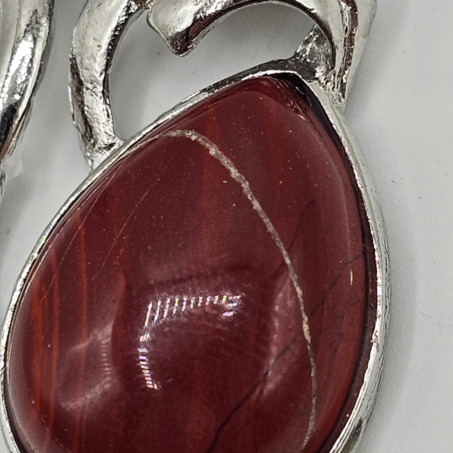 Red Jasper Stone Kitty Cat Pendant with Silver Tone Setting