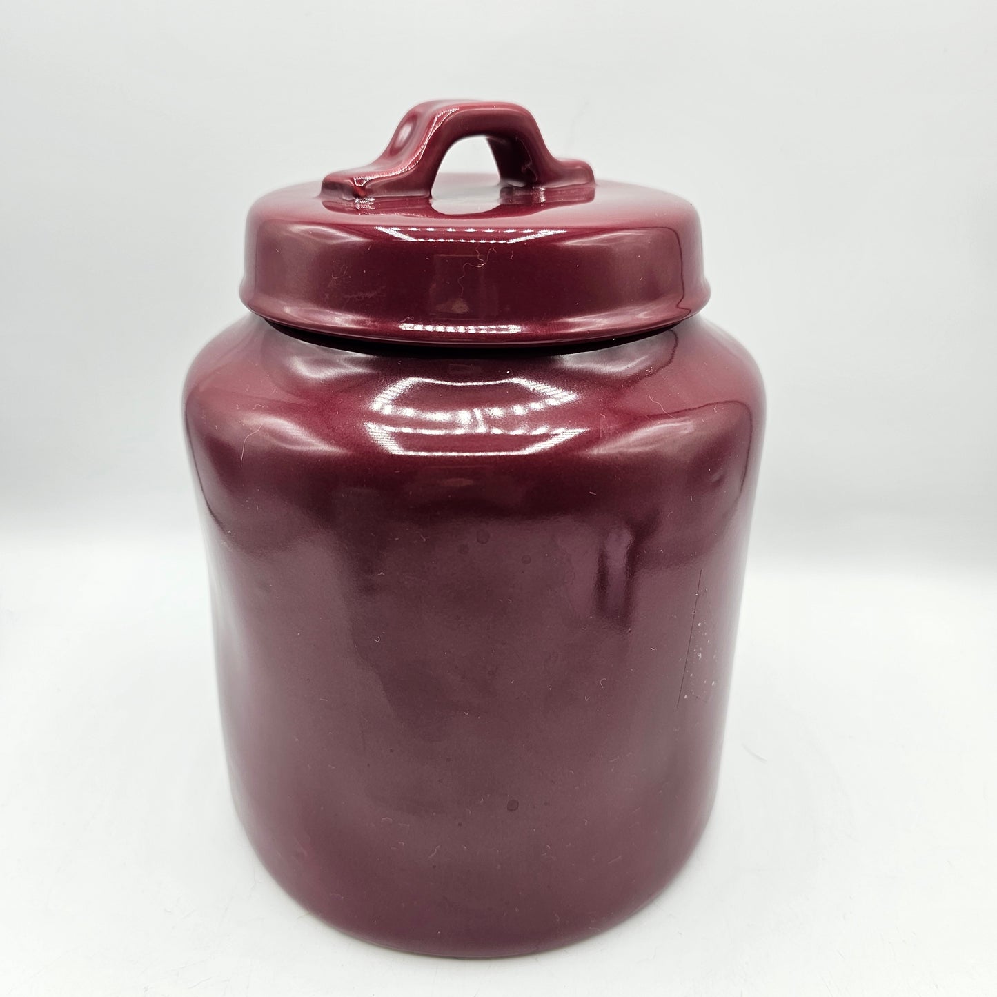Rae Dunn Burgundy Ceramic Lidded "Cozy" Canister