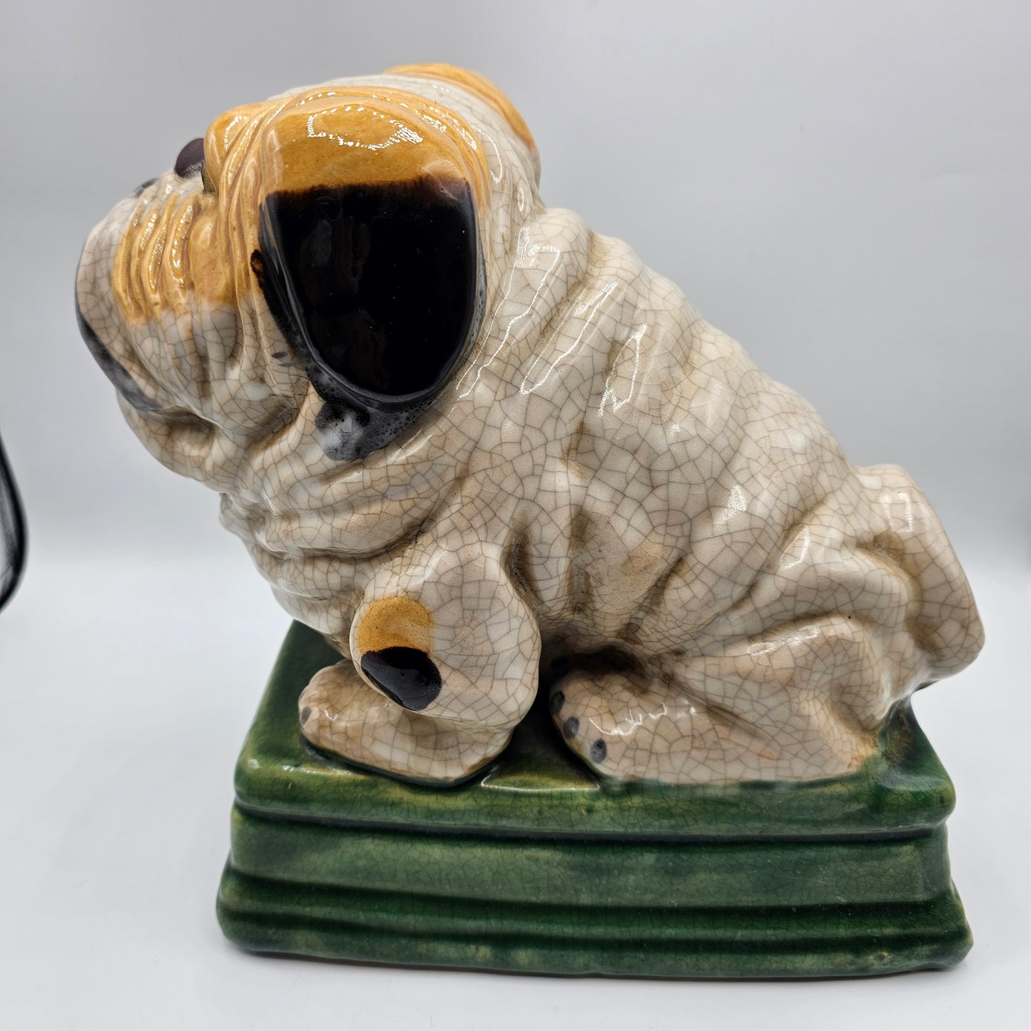 Large Crazed Pottery British Bulldog Statue / Doorstop