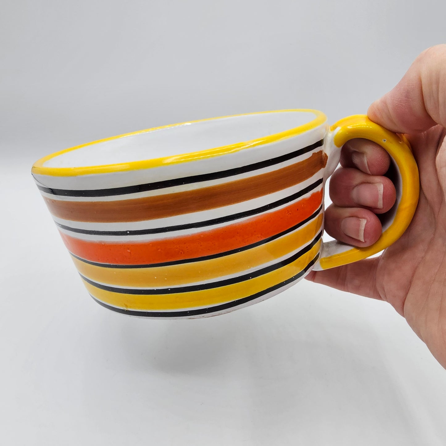 Vintage 1970's Ceramic Soup Cup with Orange Tone Stripes - Made in Italy