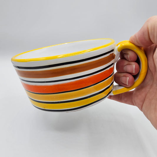 Vintage 1970's Ceramic Soup Cup with Orange Tone Stripes - Made in Italy