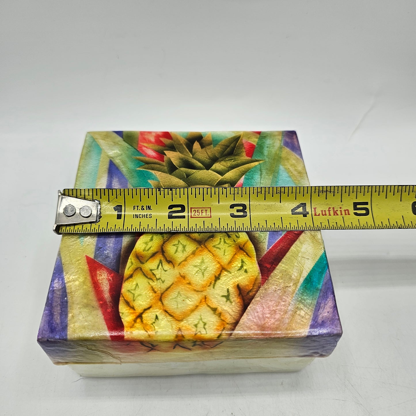 Hand Painted Pineapple Capiz Shell Trinket Box - Made in Philippines