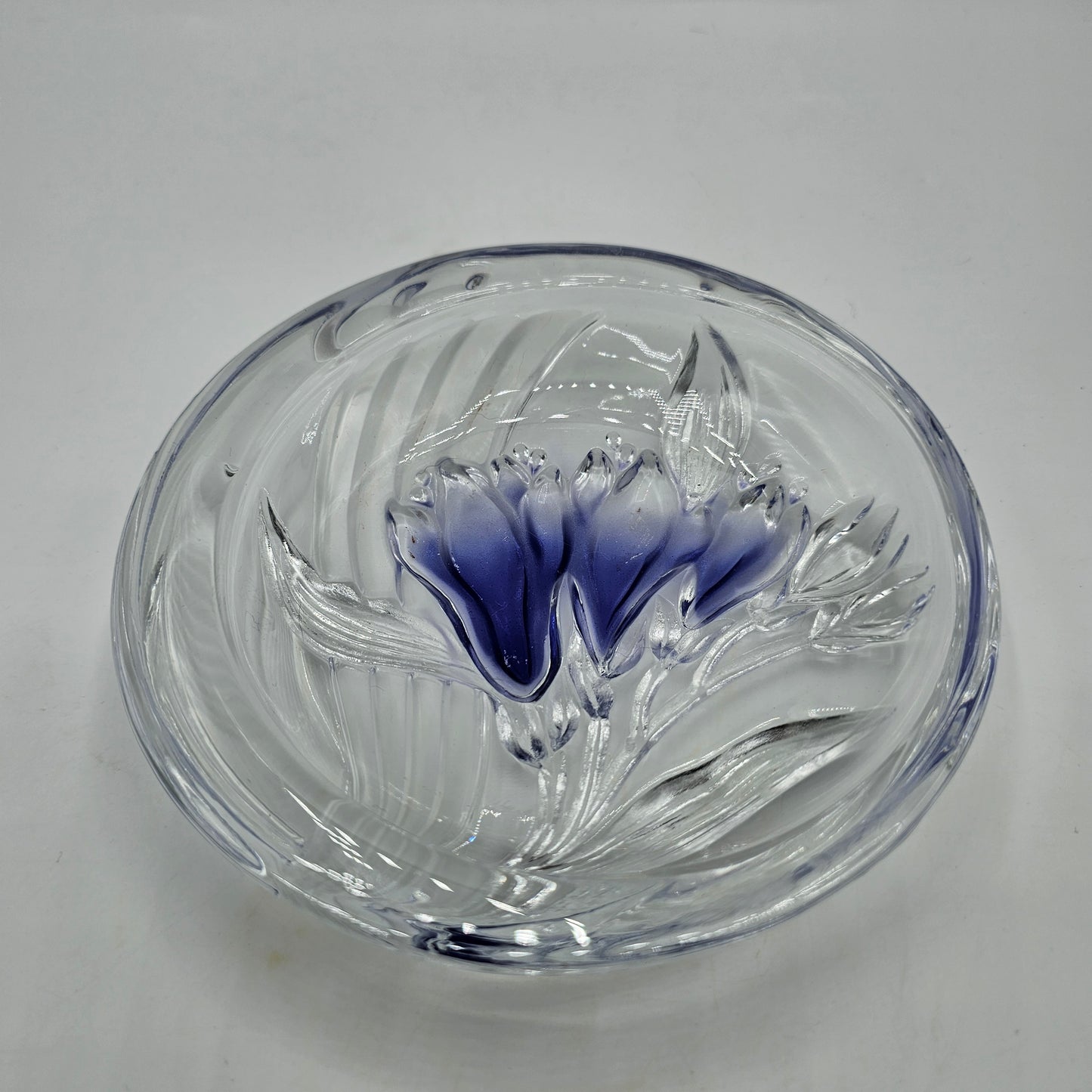 Blue Freesia / Lily Round Glass Trinket Dish by Mikasa