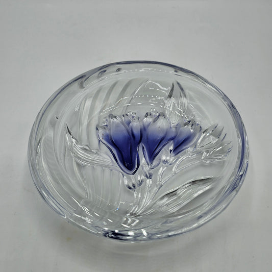 Blue Freesia / Lily Round Glass Trinket Dish by Mikasa