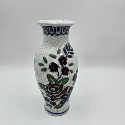 Crazed Mosaic Style Vase with Floral Design 5" tall
