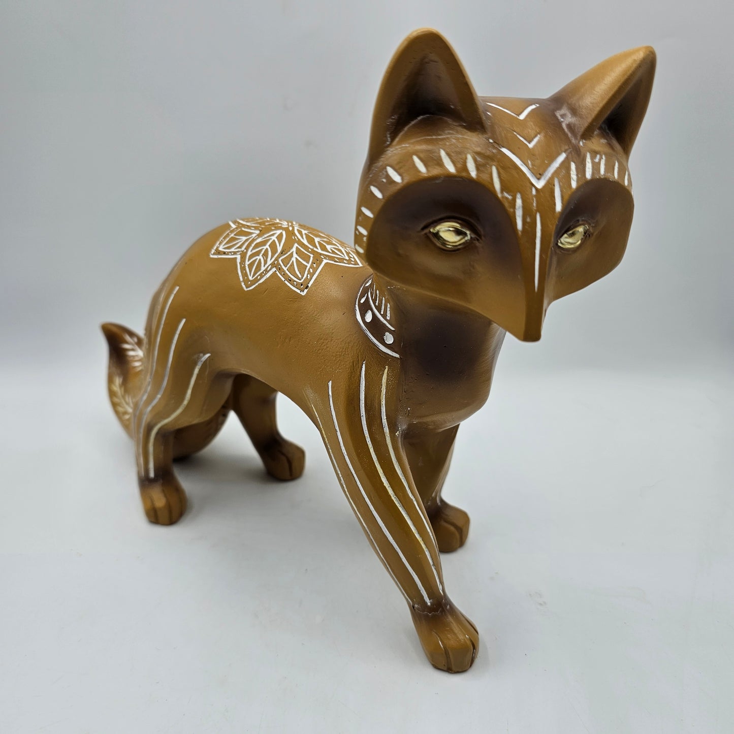 Resin Crafty Fox Figurine with Tribal or Mandala Style Designs