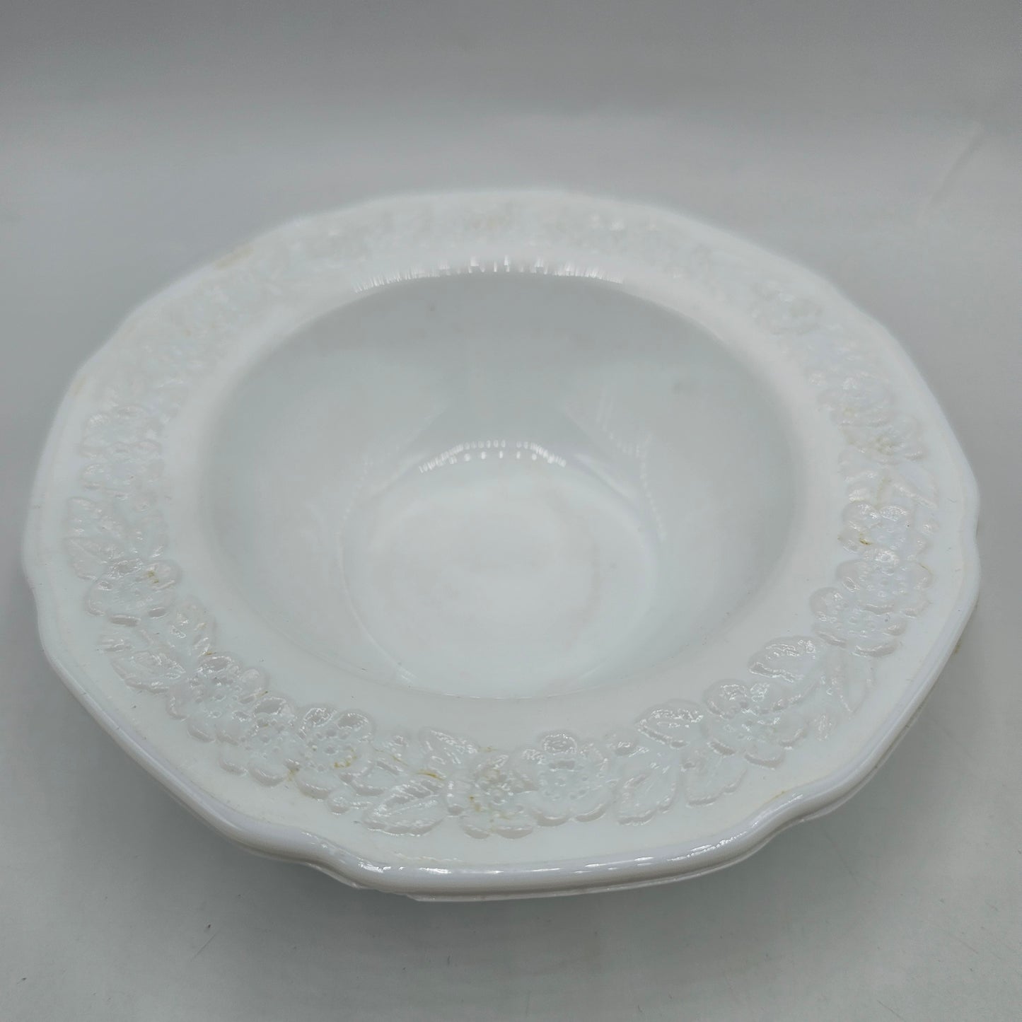 Indiana Glass Milk Glass Embossed Orange Blossom Fruit Bowl