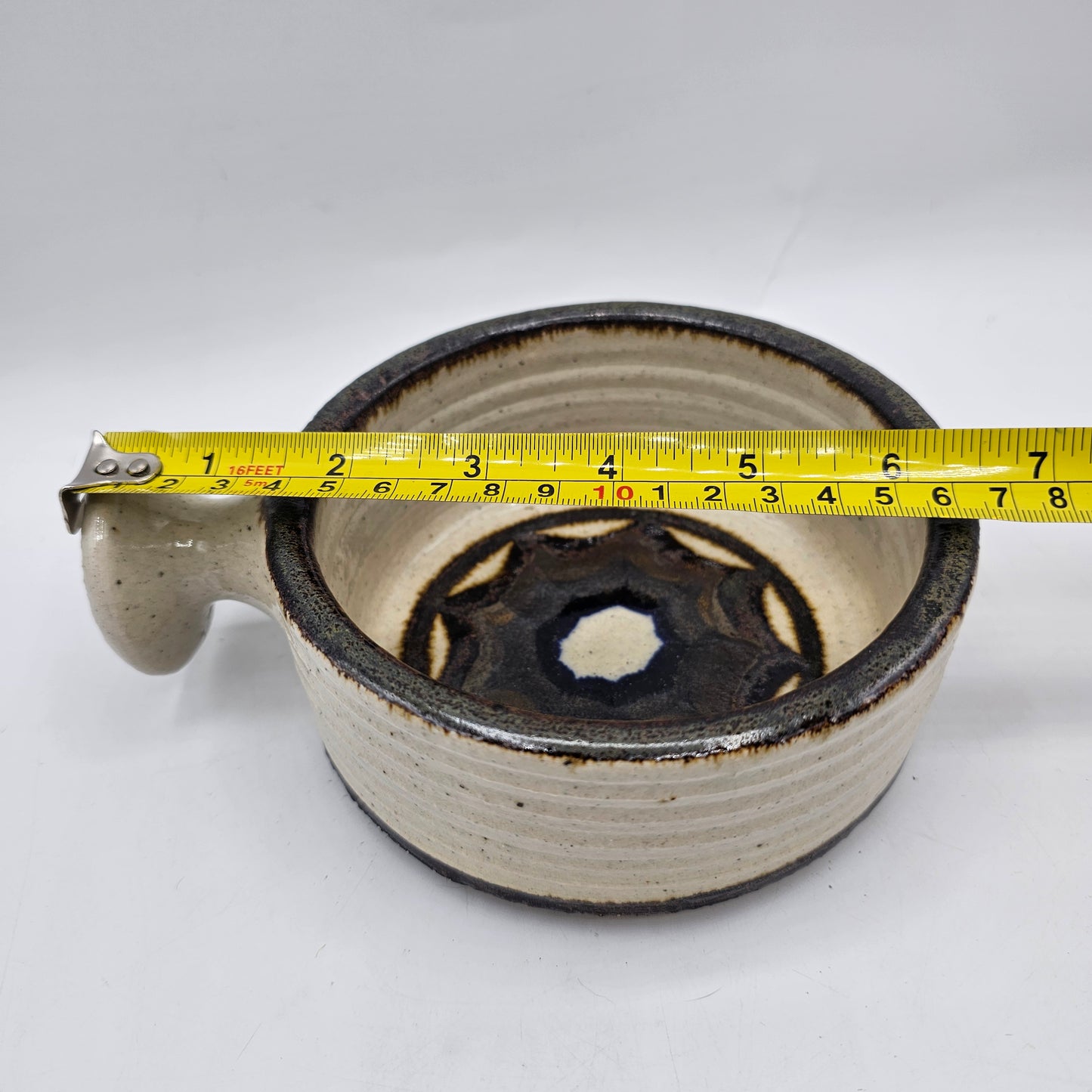Art Pottery Glazed Soup Bowl / Candle Holder or Wall Decor with Handle