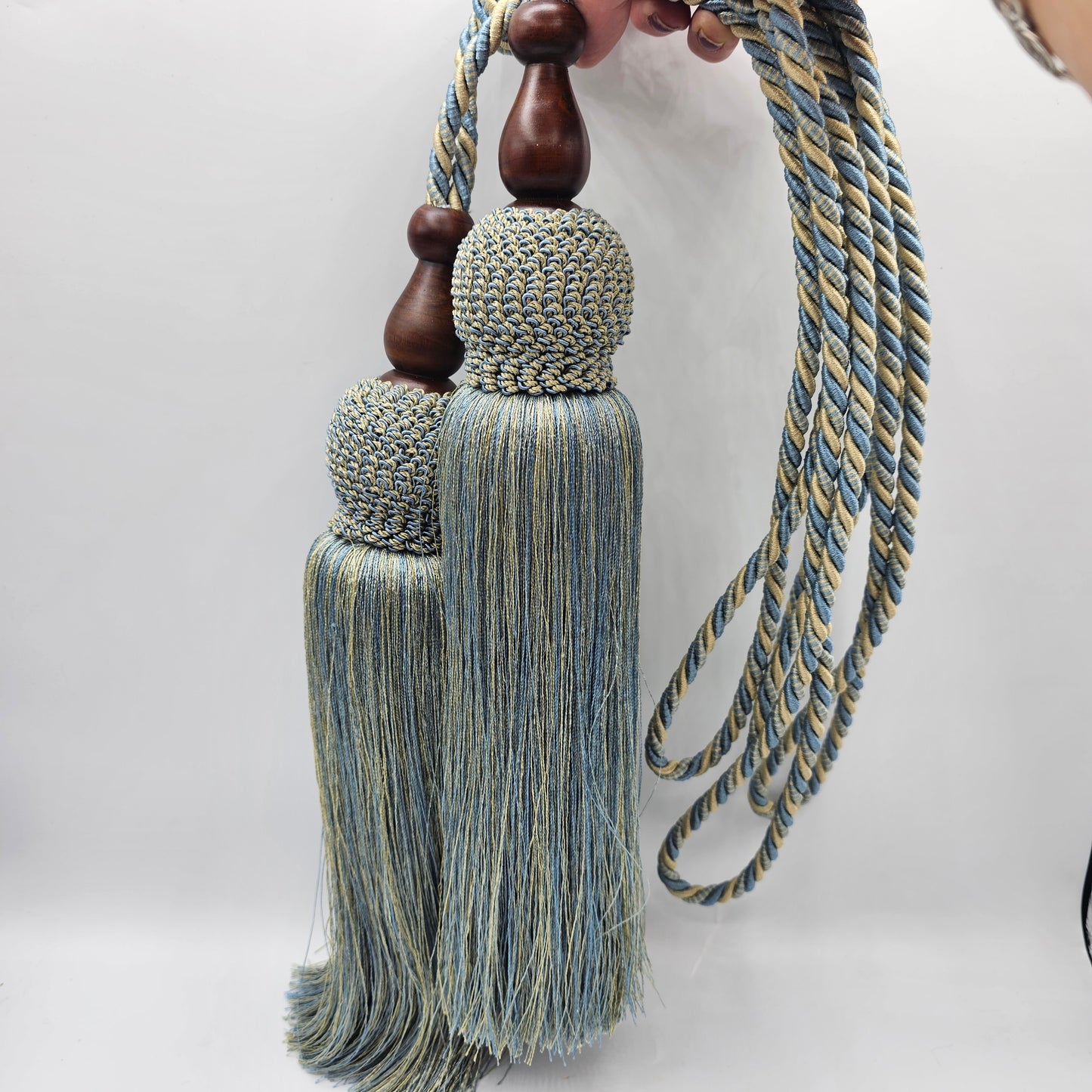 Drape or Curtain Tassel Tiebacks - Pair in Blue and Yellow