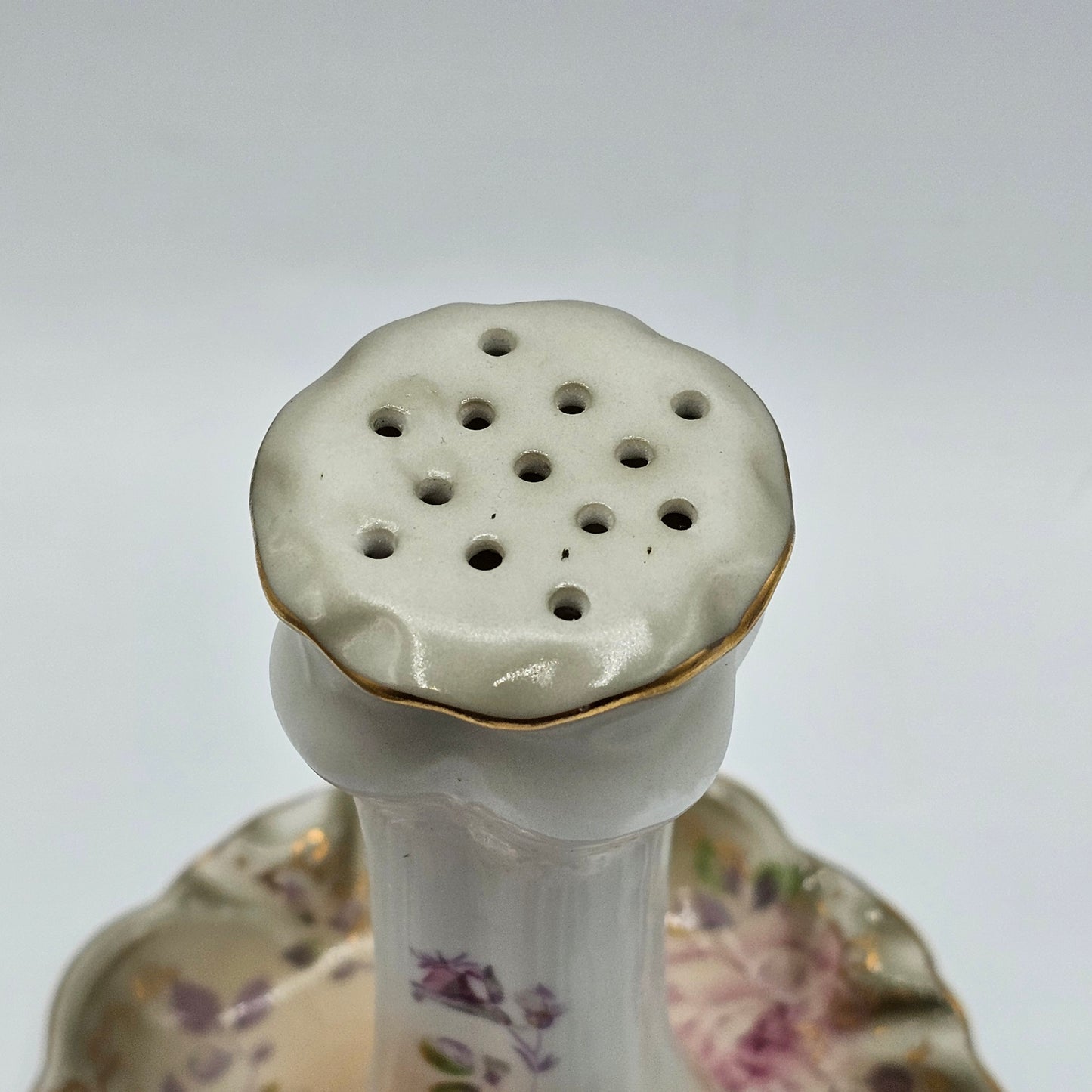 Vintage Hand Painted Porcelain Floral Hat Pin Holder with Ring Dish