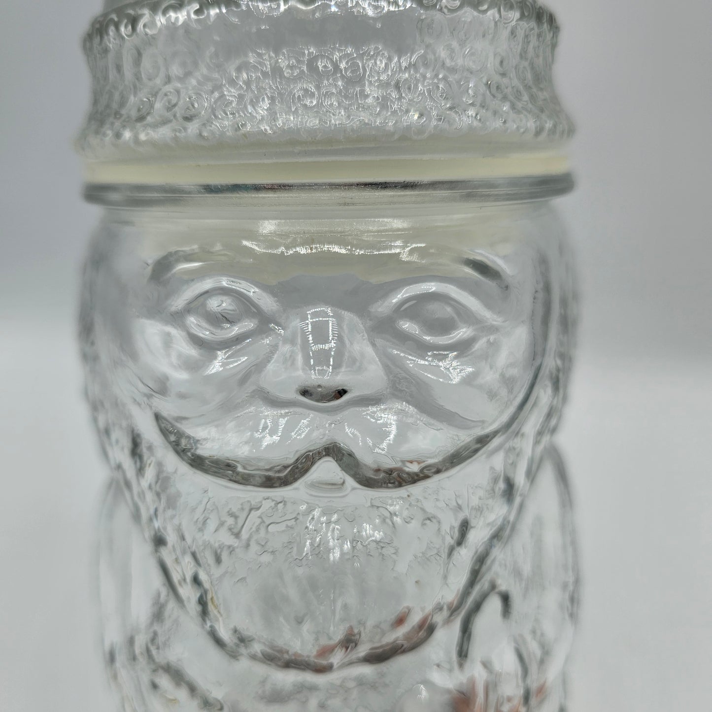 Libbey Clear Glass Lidded Santa Claus Canister Jar