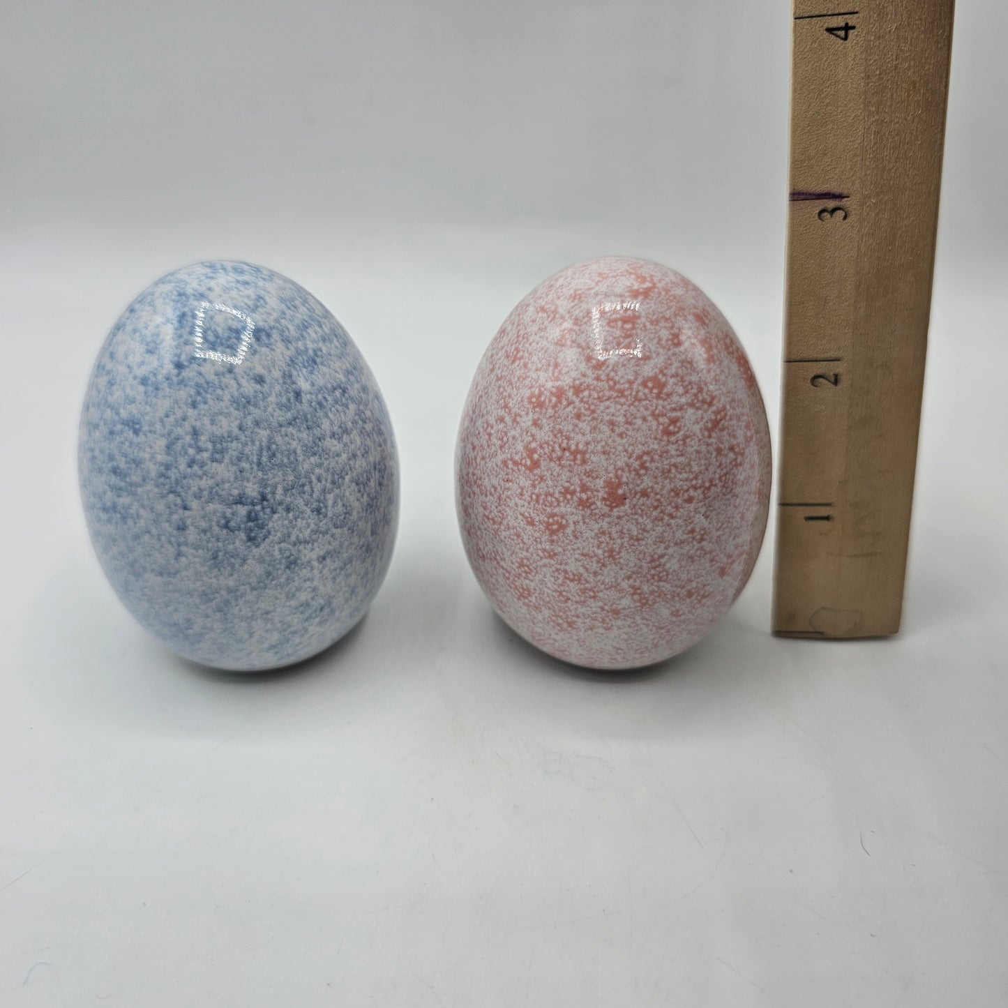 Pink and Blue Spongeware Style Ceramic Decorative Eggs