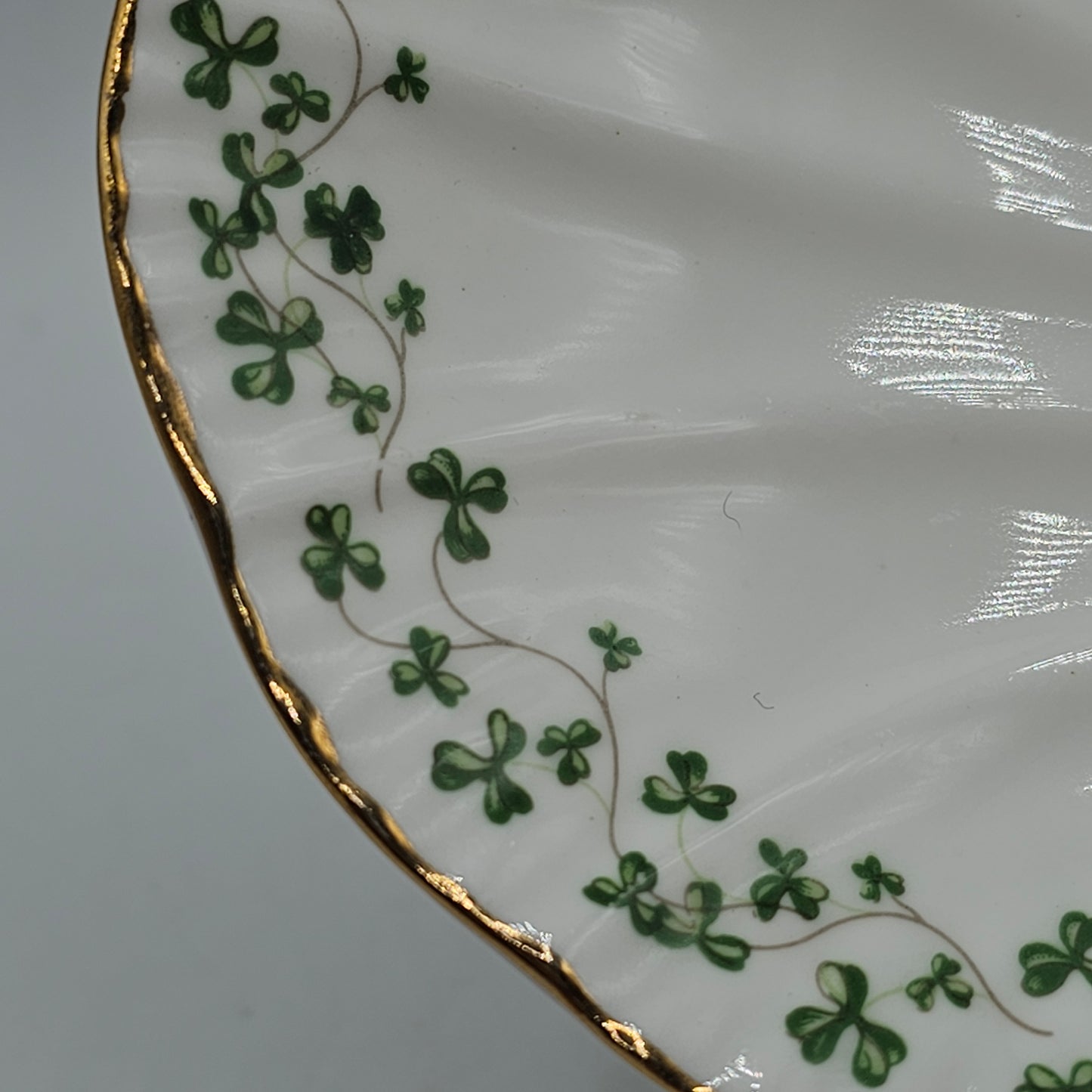 Royal Tara Bone China Shell Shaped Trinket Dish with Green Shamrock Design - Made in Ireland