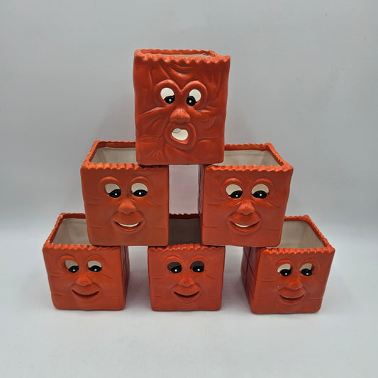 Orange Ceramic Paper Bag Jack O Lantern Tea Light Candle Holders - Set of 6