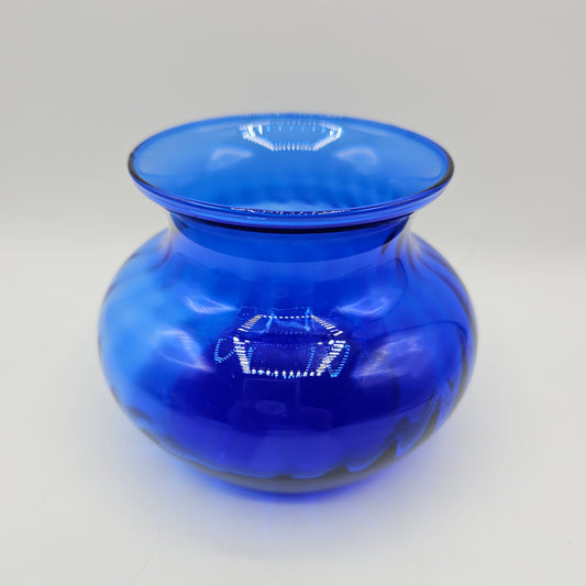 Cobalt Blue Optic Swirl Round Squatty Glass Vase
