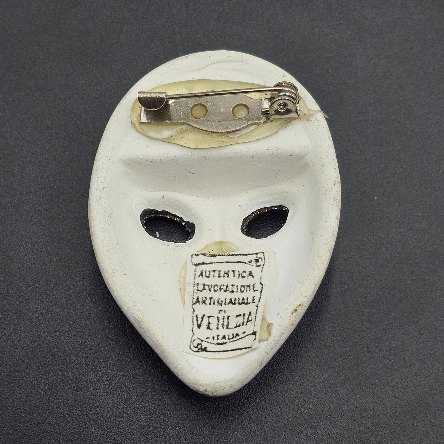 Hand Painted Ceramic Mask Brooch Pin with Original Tag - Made in Venice, Italy