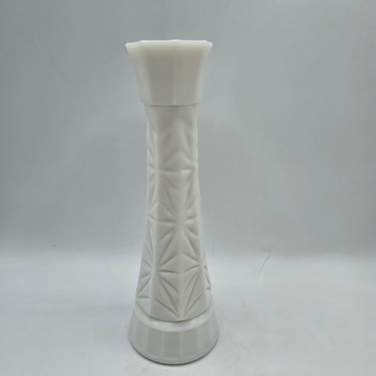 Vintage Hoosier Milk Glass Bud Vase Featuring a Starburst or Diamond Pattern
