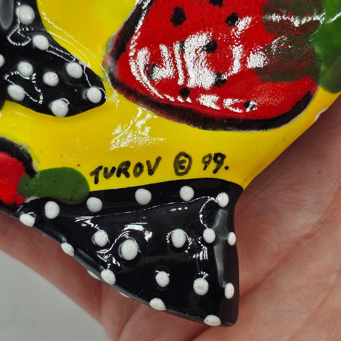 Anatoly Turov Art Ceramic Pig with Strawberries Magnet Limited Edition - San Francisco, California, 1999