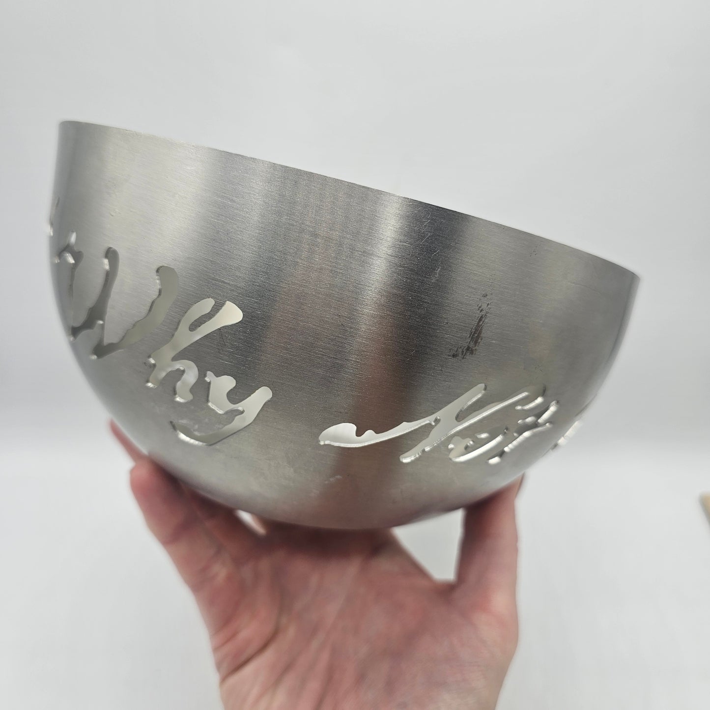 "Why Not Us?" Steve Jacobson Lase Cut Stainless Steel Bowl