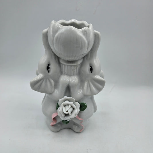 White Ceramic Kitschy Elephant Candle Holder / Planter