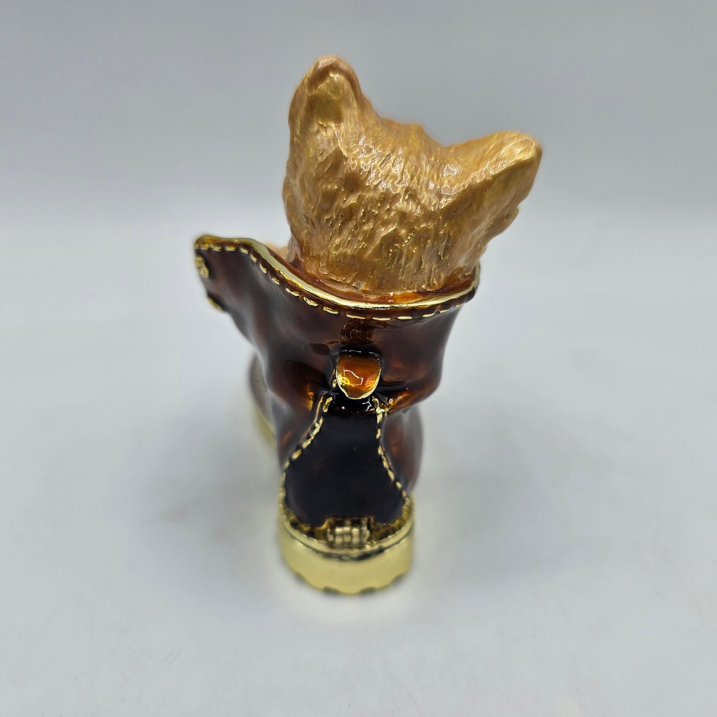 Sleepy Cat in Brown Boot Hinged Trinket Box by Keren Kopal, Limited Edition in Original Box